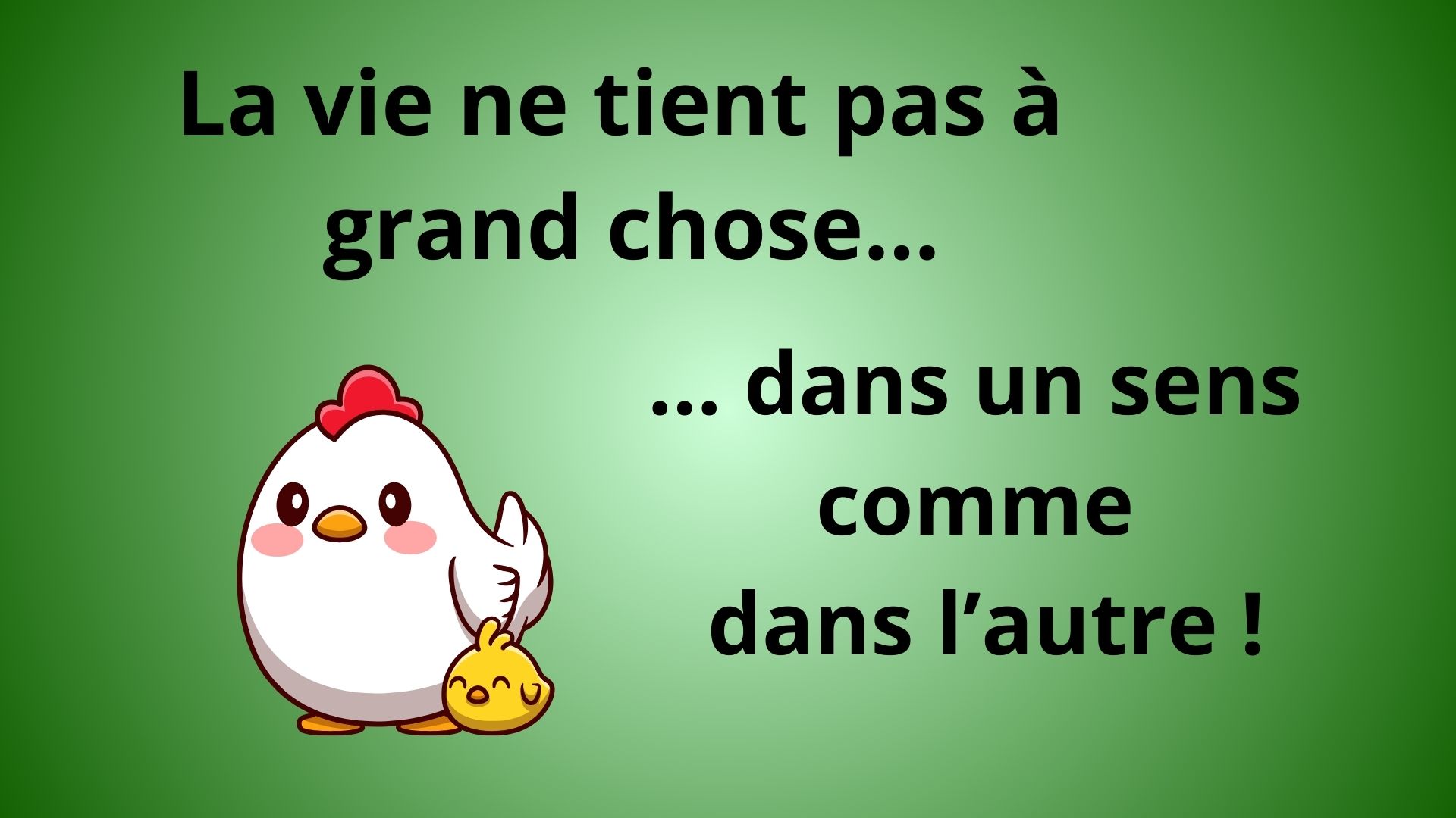 illustration graphique d'une poule et d'un poussin avec pour légende : "la vie ne tient pas à grand chose... dans un sens, comme dans l'autre" en rapport au titre de l'article : revenir à la vie, suit à état de mort apparente