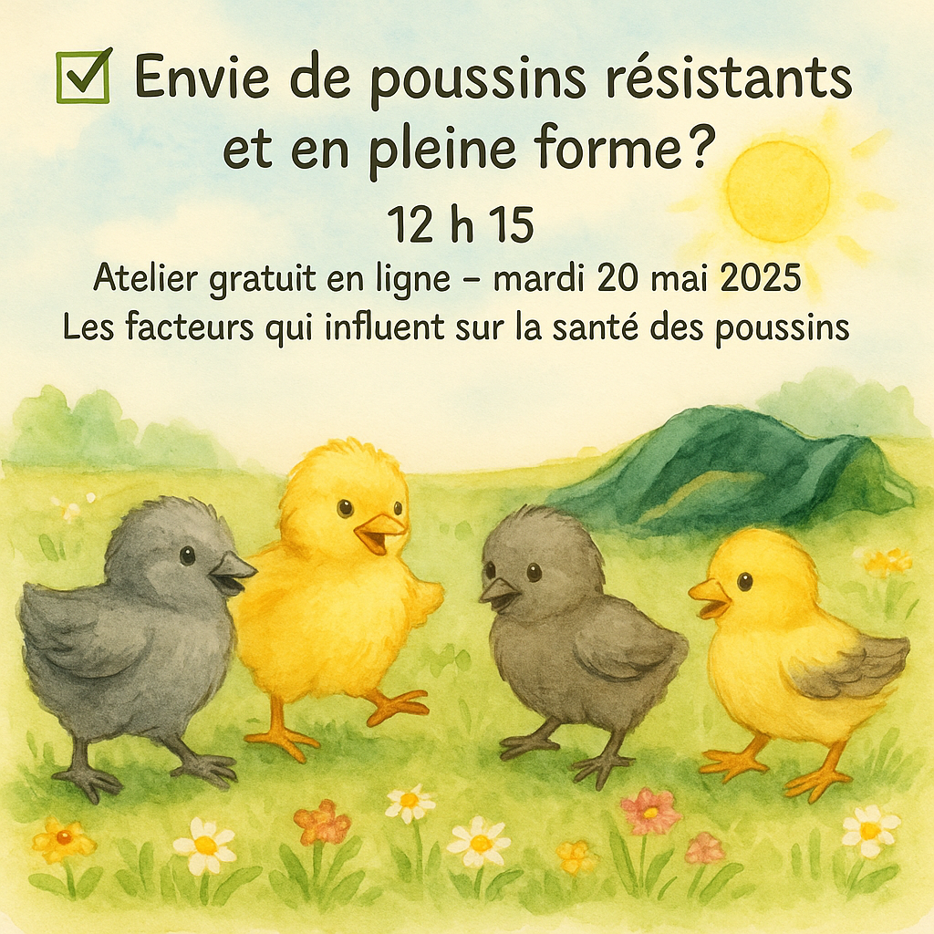 illustration annonçant l'atelier en ligne du 20 mai sur les facteurs qui influent sur la santé des poussins.